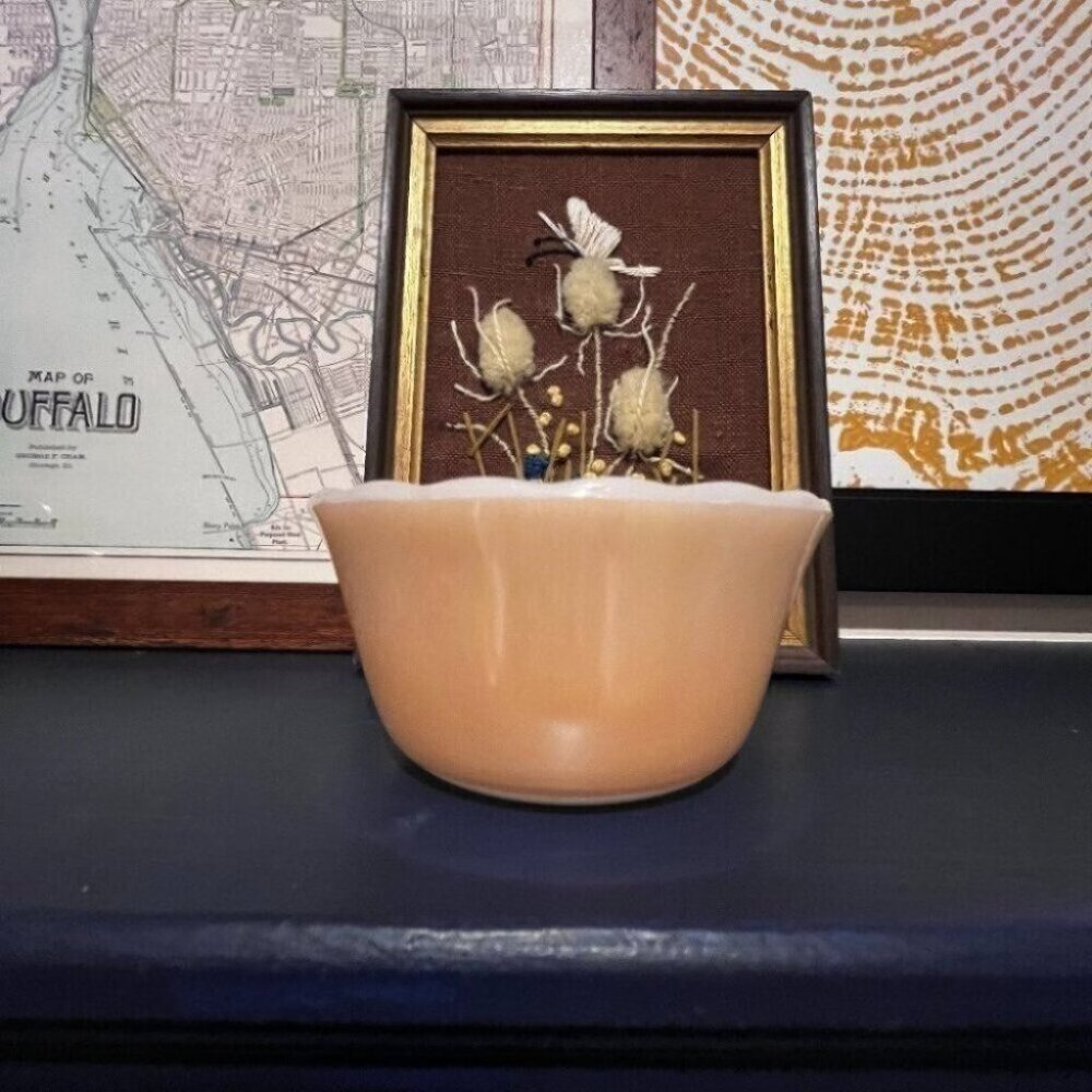 Fire King Peach Lustre Custard Ramekin Cup #424 6 oz Scalloped Ruffle Edge